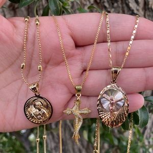 3 piece set 14k gold plated necklace with pendants